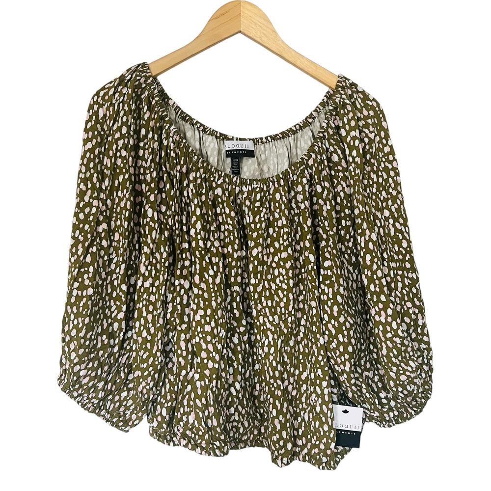 Eloquii Polka Dot Balloon Sleeves Cropped Top Size 22 NWT Green Ivory - Picture 2 of 7